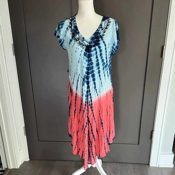 Seven Islands Chic V-Neck Tie-Dye Maxi Dress One Size 100% Rayon - Picture 7 of 7